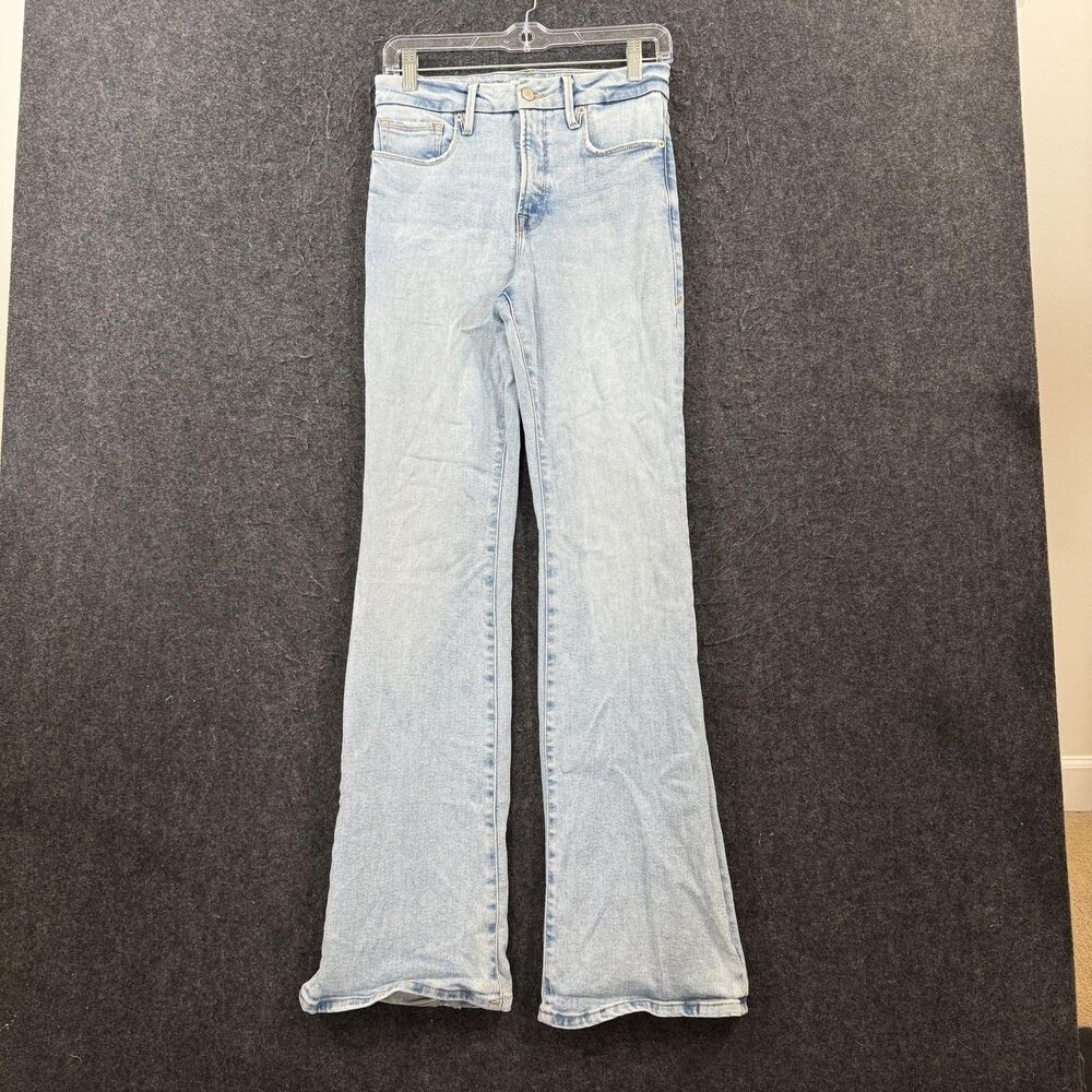 Good American Jeans Women's 4/27 Blue Light Wash High Rise Flare Stretch Denim